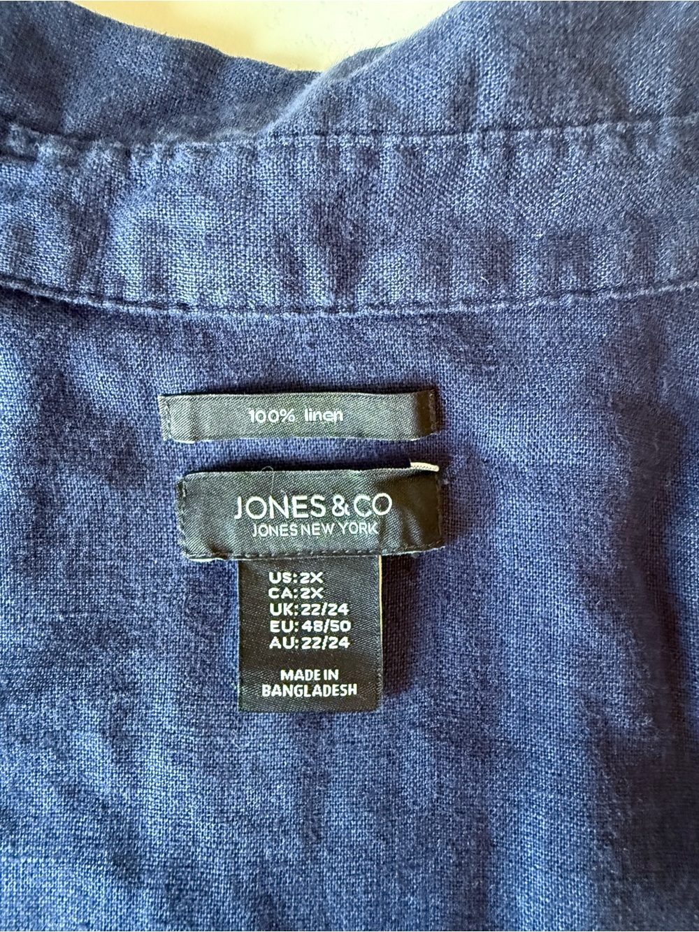 Jones New York Navy 100% Linen Button Down Shirt Lagenlook Summer Boho Size 2X - Picture 2 of 6